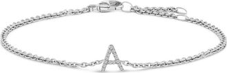 House of Brilliance 10K Gold Diamond Accent A-Z Initial Charm and Link Bracelet in White | A at Nordstrom