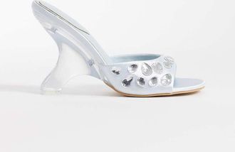 KAIIA Esclusiva Kaiia - Sandali con tacco in raso azzurro chiaro decorati-Blu