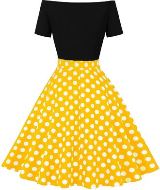 Generic Red Polka Dot Dress 1940s Dresses Women Cocktail Party Evening Prom Gown 1940s Fancy Dresses Vintage Rockabilly Off Shoulder Polka Dots A Line Swing M