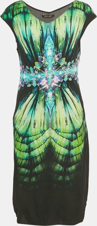 Roberto Cavalli Black Printed Jersey Midi Dress