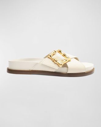 Schutz Enola Crisscross Buckle Leather Sandals