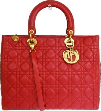 Dior Vintage Lady Dior Bag Cannage Quilt Lambskin Red Leather Bag (Pre-Owned)