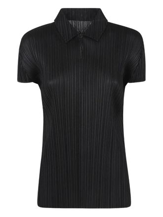 Pleats Please Issey Miyake pleated button polo top - Black