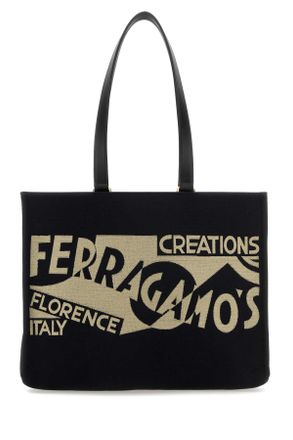Ferragamo Black Canvas Shopping Bag