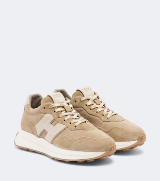 Hogan H641 leather-trimmed suede sneakers