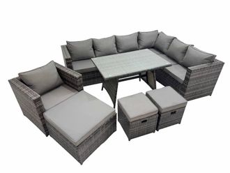 Fimous Patio Furniture Sets with Dining Table 3 Stools Dark Grey Mixed