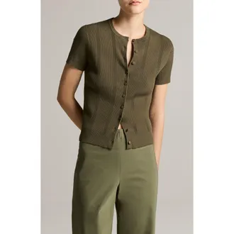 Vince Short Sleeve Rib Knit Cardigan in Pine Grove at Nordstrom, Size Xx-Small