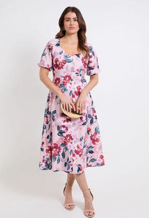 Wallis Womens Floral Ottoman Twill Midi Dress - Pink - Size 12 UK