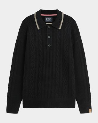 Scotch & Soda Men & apos;s Cable-Knit Wool-Blend Polo Sweater