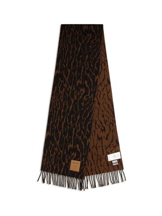 Ganni Leopard Print Wool Scarf - Brown