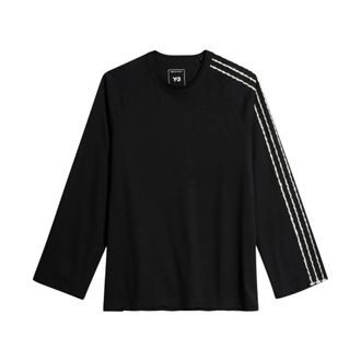 Yohji Yamamoto Long Sleeve Tops, male, Black, Size: XS Raw Edge 3-Stripes Long-Sleeve T-Shirt