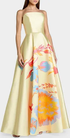 Mac Duggal Floral Mikado A-Line Strapless Gown