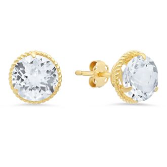 MAX + STONE 14k Yellow Gold Roped Halo Round-Cut Gemstone Stud Earrings (8mm)