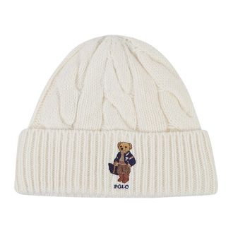Ralph Lauren Polo Bear Cable-Knit Muts - Dames - Hoeden - Wit - ONE Size - Wol - Accessoires