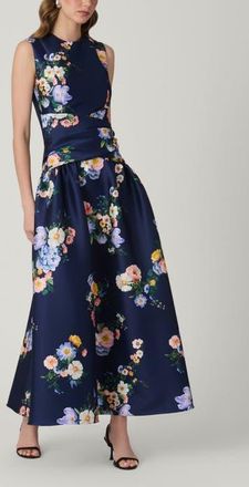 Shoshanna Midnight Marie Tossed Floral Mikado Dress in Navy Multi at Nordstrom, Size 10