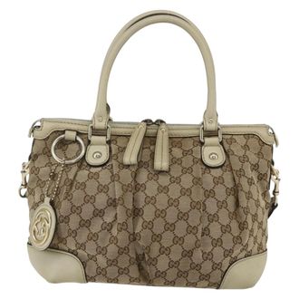 Gucci Sukey Top Handle Satchel Gg Coated Canvas Beige Canvas Handbag (Pre-Owned)