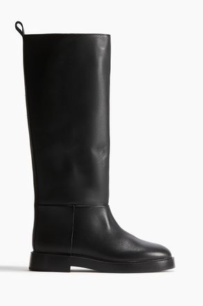 H&M Kniehohe Lederstiefel - Schwarz