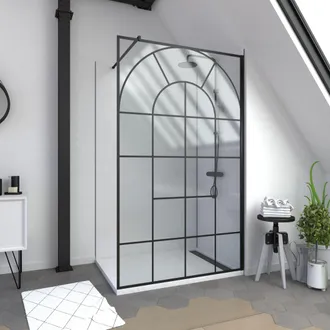 Aurlane Parete Doccia Deco 120x195cm Con Vetro Serigrafato 5mm - Barra Nero Opaco