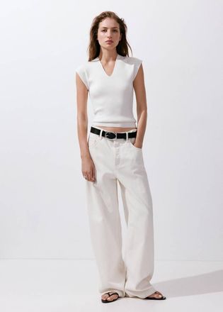 Mango Top maglia sottile collo a V bianco - Donna - XXS - MANGO