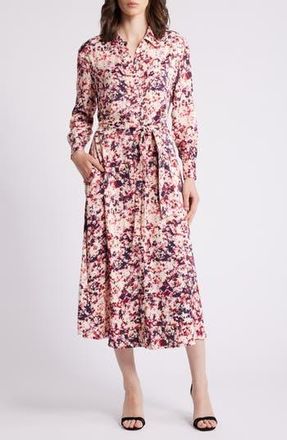 BOSS Davivio Tie Belt Long Sleeve Shirtdress in Hope Flower Fantasy at Nordstrom Rack, Size 2