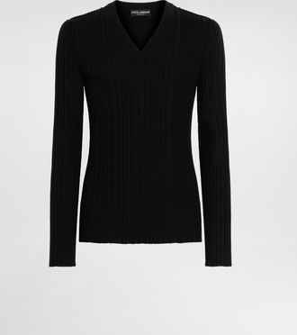 Dolce & Gabbana Wool V-neck Sweater - Man Sweaters And Cardigans Black 46