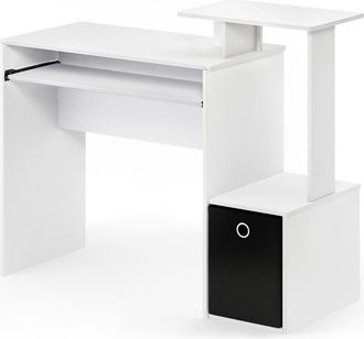 Furinno Econ Multipurpose Home Office Computer Writing Desk w/Bin, White/Black, 12095WH/BK