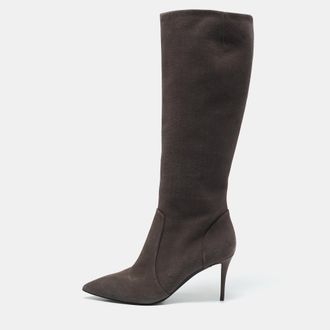 Giuseppe Zanotti Grey Suede Pointed Toe Knee Length Boots