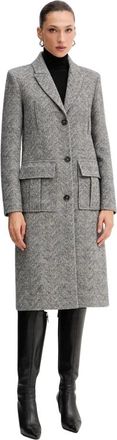 Patrizia Pepe Herringbone Coat - Dames - Mantel - Grijs - S - Katoen - Jassen