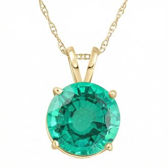 Pompeii3 2.70Ct Round Green Emerald Solitaire Pendant 14k Gold 18 Necklace Lab Grown 9MM