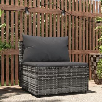 vidaXL Divano Centrale da Giardino con Cuscini in Polyrattan Grigio - Vidaxl