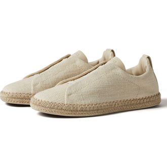 Ermenegildo Zegna Linen & Leather Blend Triple Stitch Espadrille in Off White at Nordstrom, Size 10.5