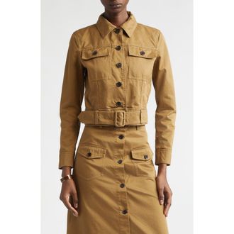 Saint Laurent Crop Cotton Serge Jacket in Chatain at Nordstrom, Size 2 Us