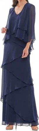 Colors Dress Layered Chiffon Gown In Navy