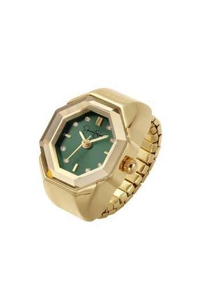 Jessica Simpson Faceted Bezel Quartz Ring Watch, 20mm in Gold at Nordstrom Rack