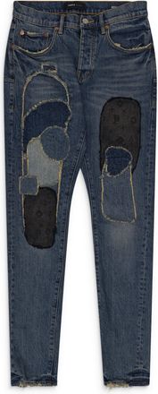 Purple Mid Indigo Vintage Heavy Patch Repair Skinny Jeans
