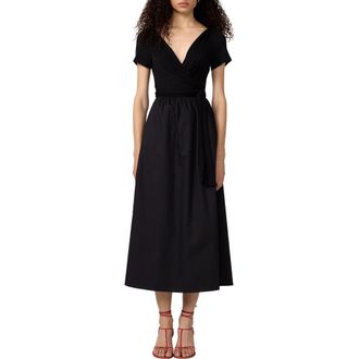 Diane Von F&uuml;rstenberg Elena Mixed Media Fit & Flare Dress in Black at Nordstrom, Size Xx-Small