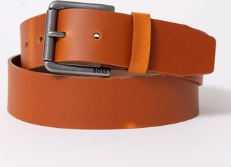 HUGO BOSS Mens BOSS Orange Joris Mens Italian Leather Belt with Engraved Buckle - Medium Brown 211 - Size: W34