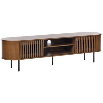 Beliani Mueble Tv Tablero De Part&iacute;culas Patas De Metal Estilo Retro Muebles De Sala De Estar Almacenaje Marr&oacute;n Oscuro Taroon