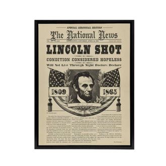Artery8 Abraham Lincoln Shot Newspaper Front Page Framed Canvas Wall Art Print in Beige | Size: W24 x H32