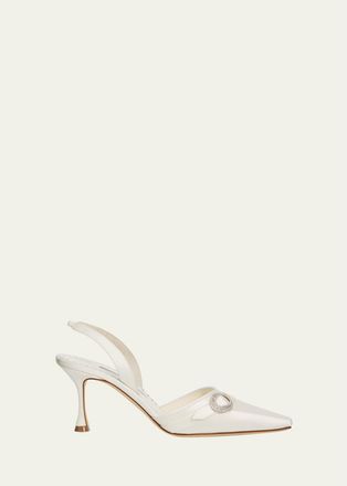 Manolo Blahnik 70mm Zutoslipla Satin Embellished-Buckle Slingback Pumps