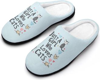 Generic Just A Girl Who Loves Cats Mens Slippers Comfortable And Non-slip Cotton Slipper Shoe for House
