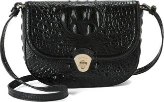 Brahmin Portia Croc Embossed Leather Crossbody Bag in Black at Nordstrom