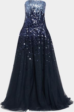 Pamella Roland Degrade Beaded Tulle Ball Gown