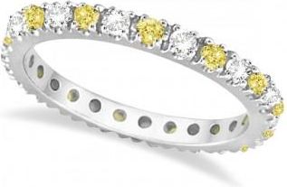 Allurez Fancy Yellow Canary & White Diamond Eternity Ring Band 14K White Gold (0.50ct)
