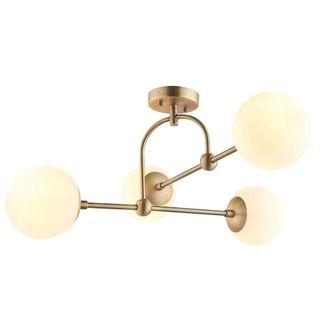 Loops Antique Brass Multi Arm Ceiling Light & Opal Glass Shade 4 Bulb Hanging Pendant in Clear