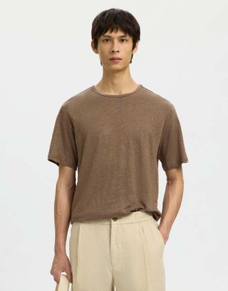 Selected T-shirt color gocce di cioccolato-Marrone
