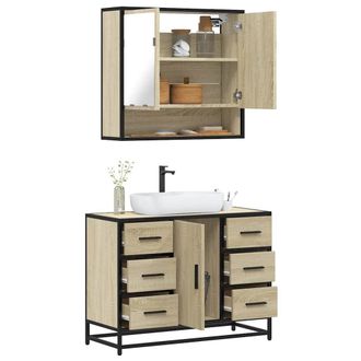 Berkfield Home 2 Piece Bathroom Furniture Set Sonoma Oak Engineered Wood in Brown