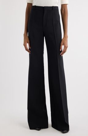 Chlo&eacute; Virgin Wool Cr&ecirc;pe Flare Leg Trousers in Nightfall Green at Nordstrom, Size 10 Us