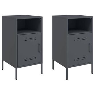 Berkfield Home Bedside Cabinets 2 pcs Anthracite 36x39x68 cm Steel in Dark Grey | Size: 36 x 39 x 68 cm