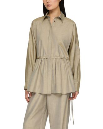 Lafayette 148 New York Gathered Waist Tie Detail Silk Shirt